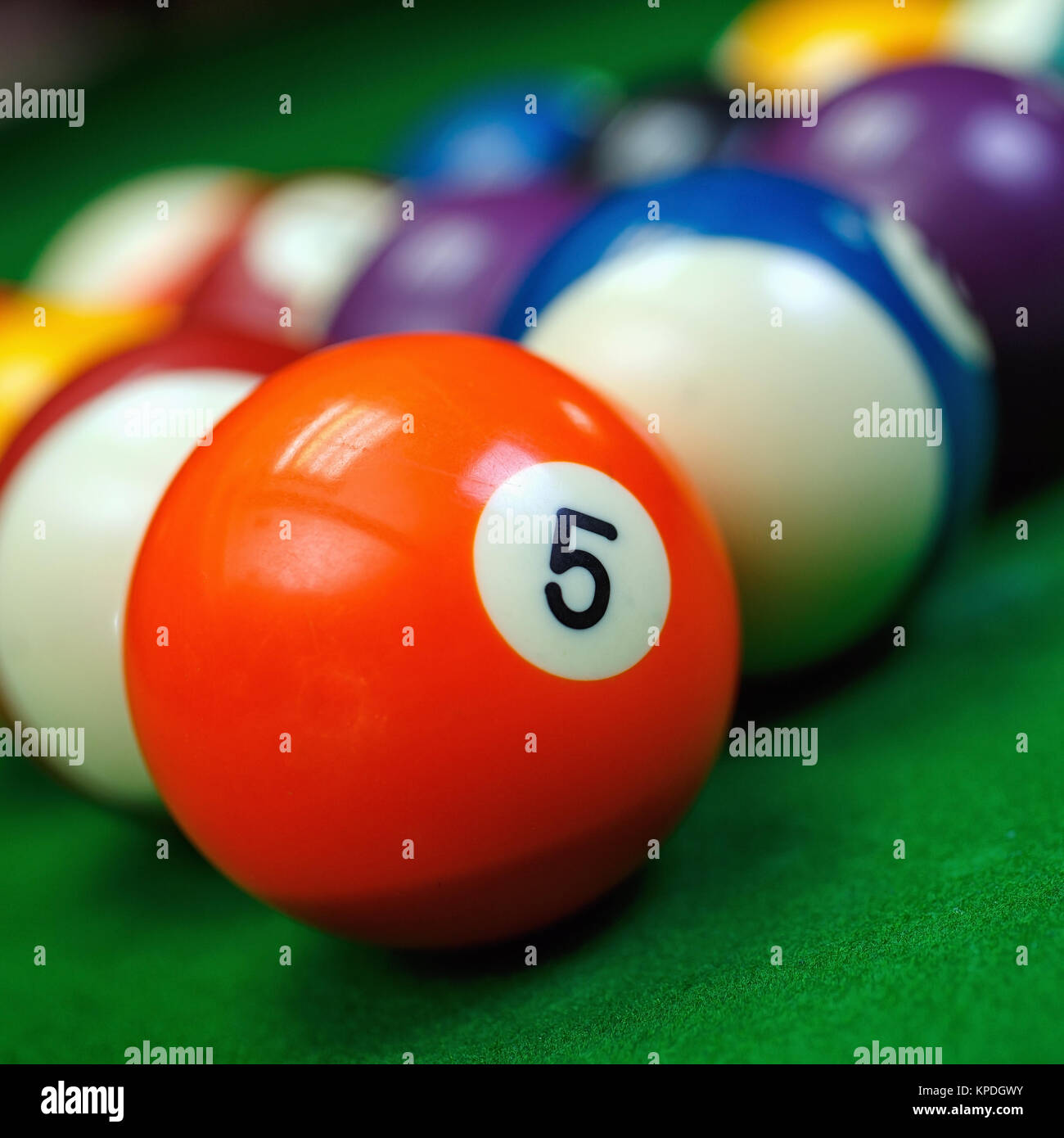 billiard balls on a green pool table, closeup Stock Photo Alamy