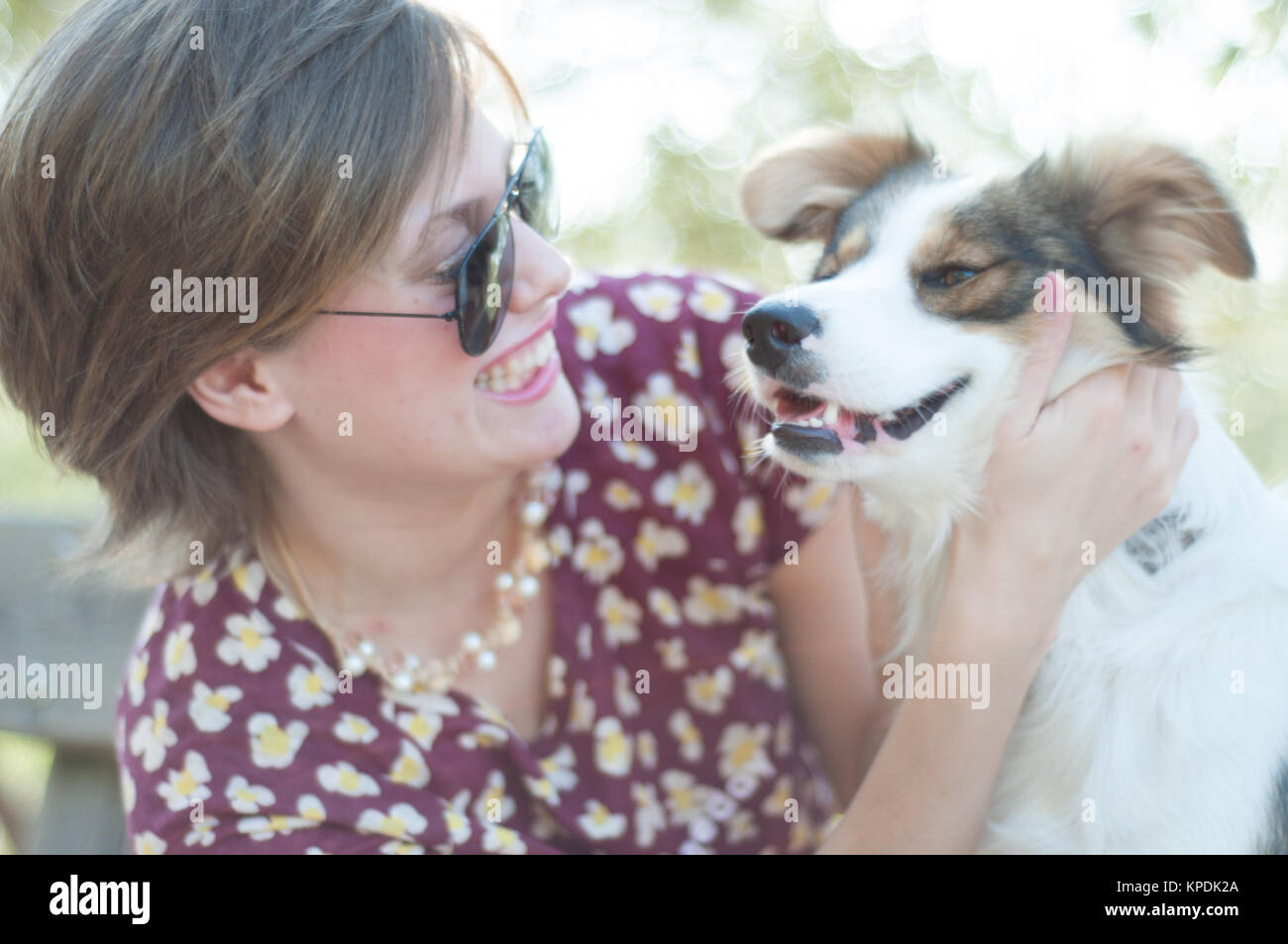 girl and pet dog Stock Photo
