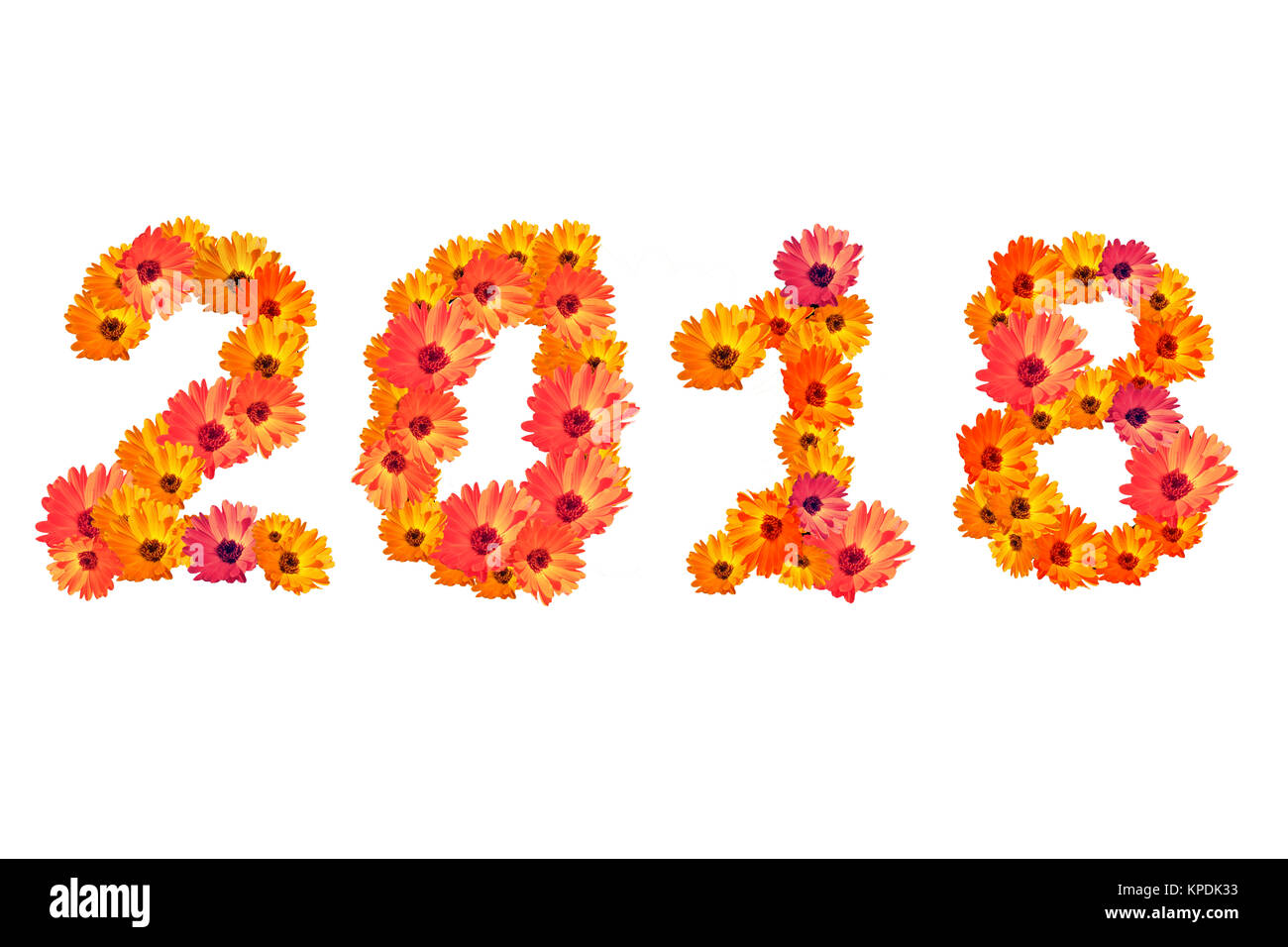 2018 Flower numbers,2018 change represents the new year 2018, Numeral 2018 from  flowers, isolated on white background Stock Photo