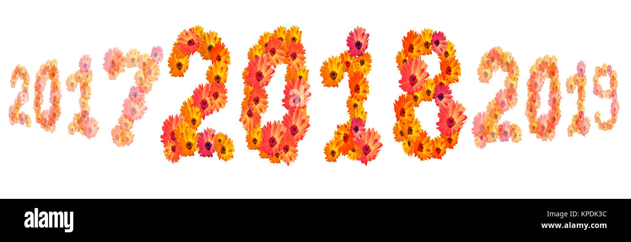 2018 Flower numbers,2018 change represents the new year 2018, Numeral 2018 from  flowers, isolated on white background Stock Photo