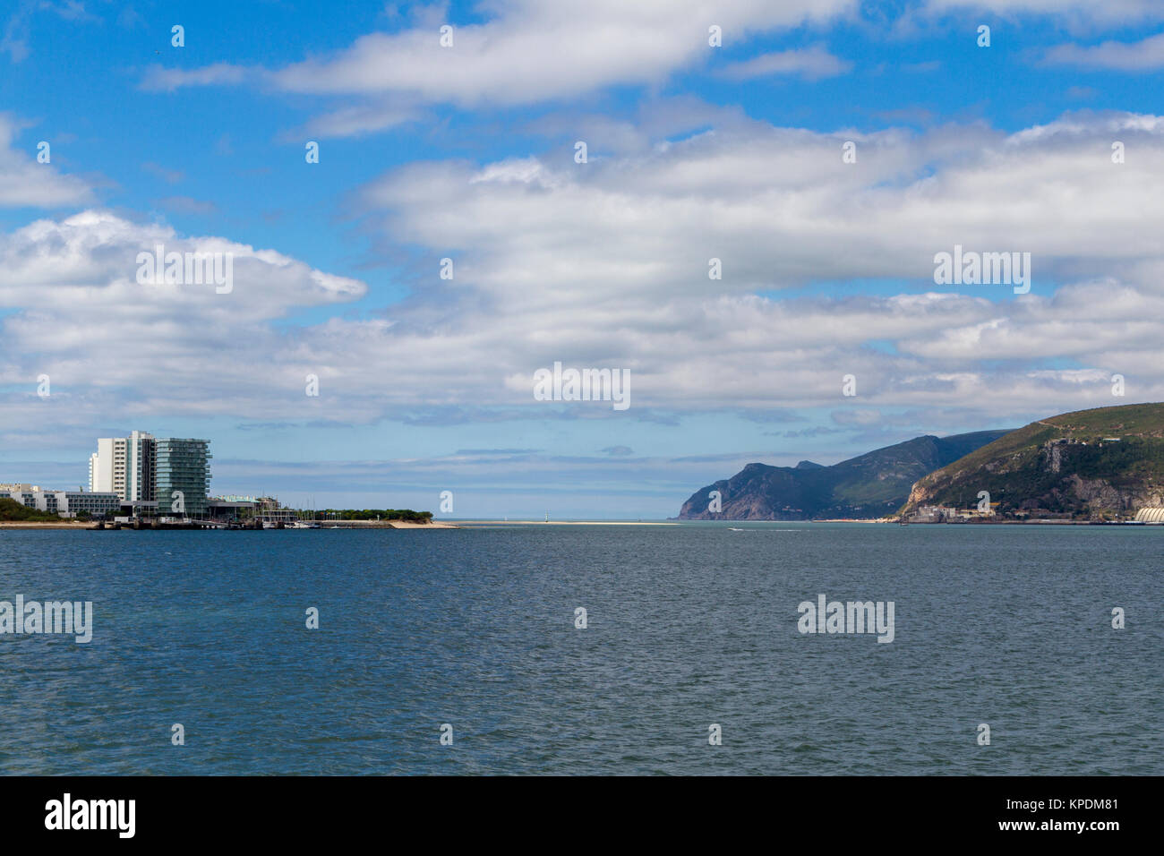 View of Troia and Serra da Arrabida, Portugal Stock Photo