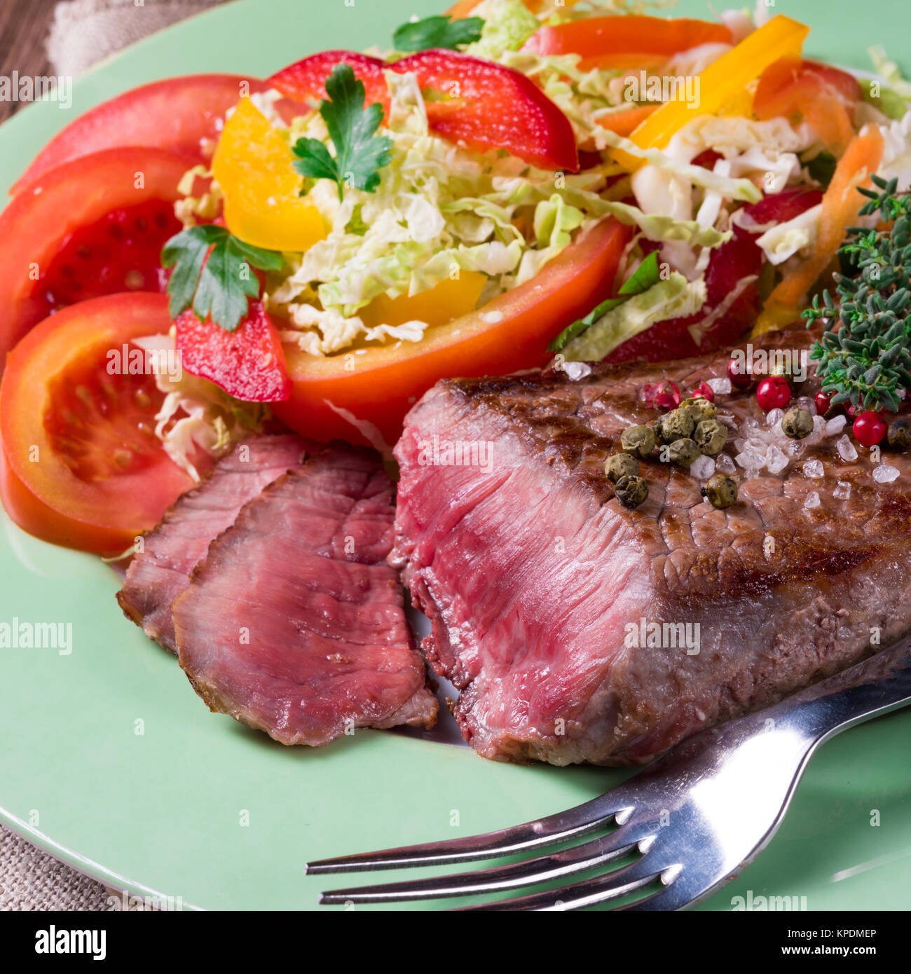 grilled steak with salad Stock Photo - Alamy
