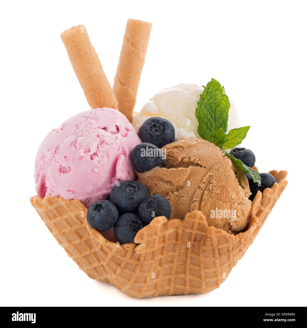 Ice cream scoops in wafer bowl Stock Photo Alamy