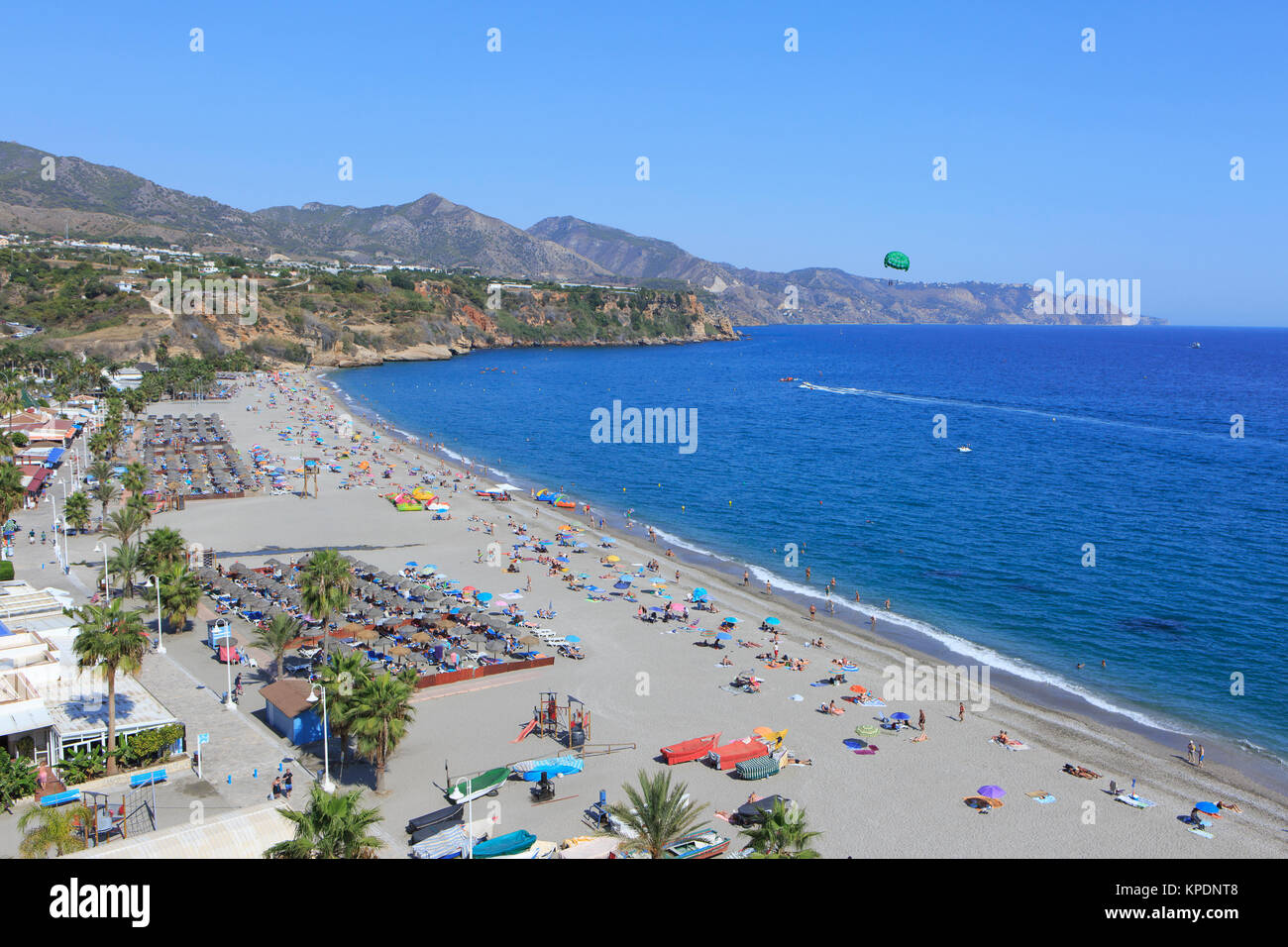 Panoramic view over Burriana Beach (Playa de Burriana) in Nerja on the Costa del Sol in the province of Malaga, Spain Stock Photo