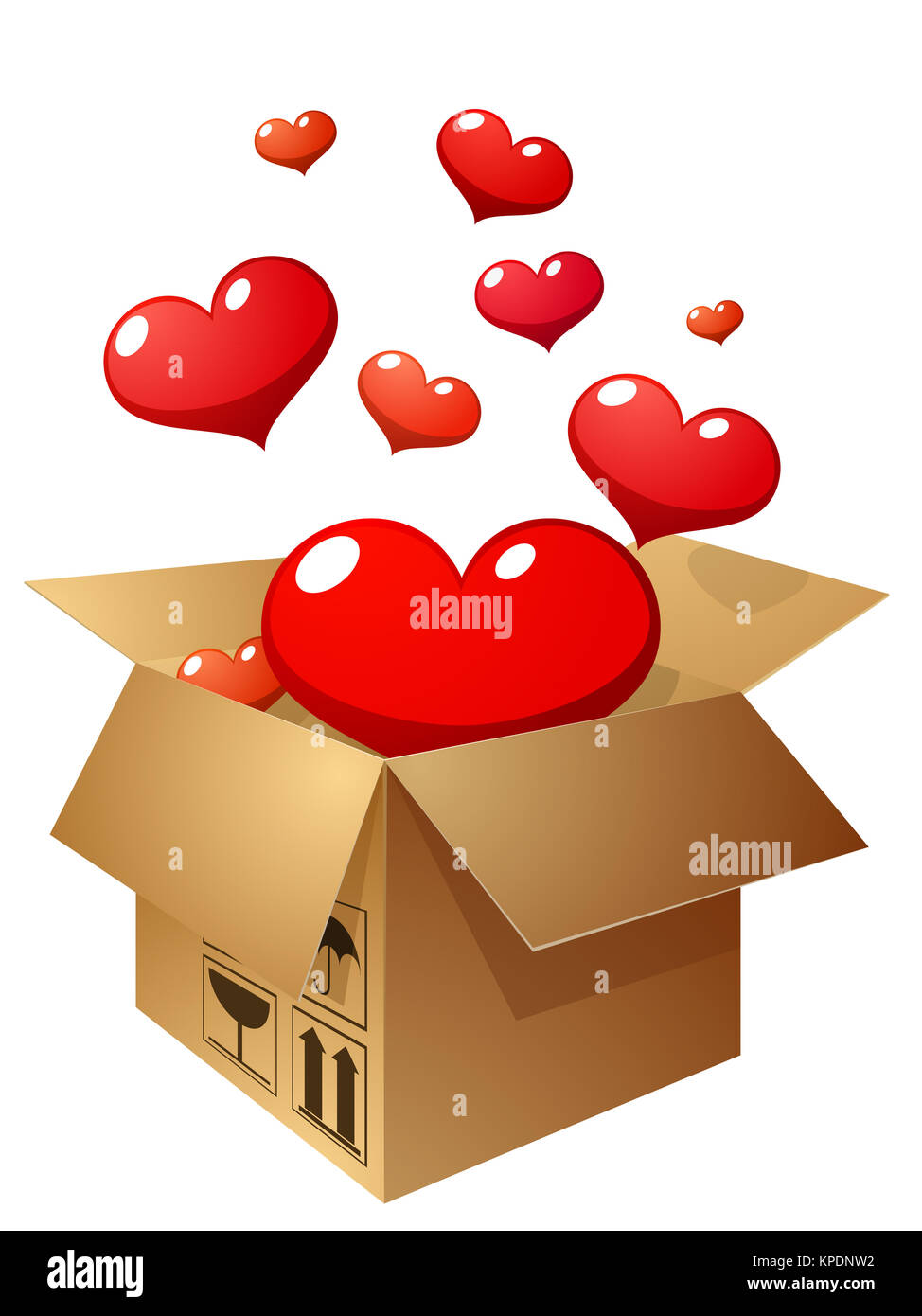 Box with flying hearts vector illustration Stock Photo - Alamy