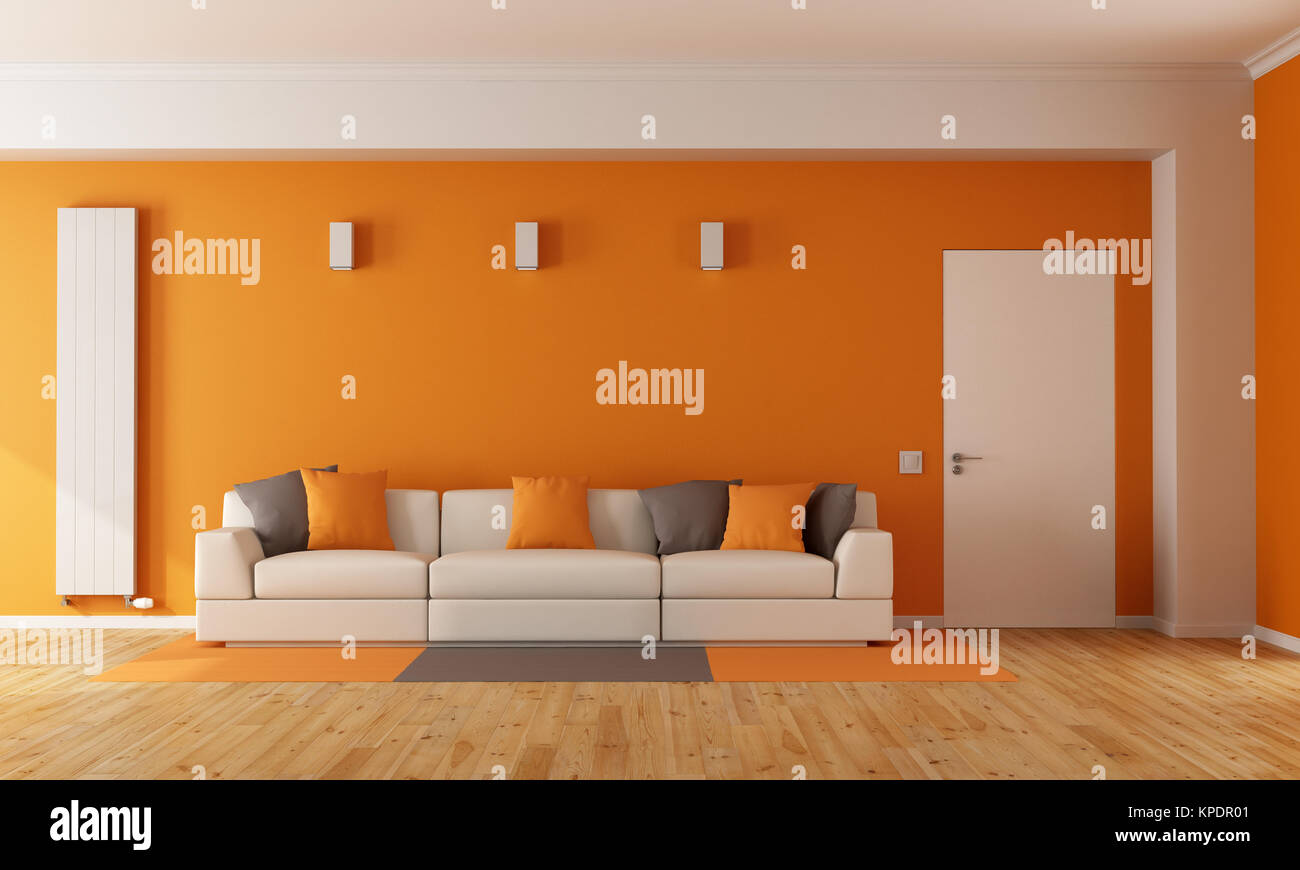 Modern orange living room Stock Photo - Alamy