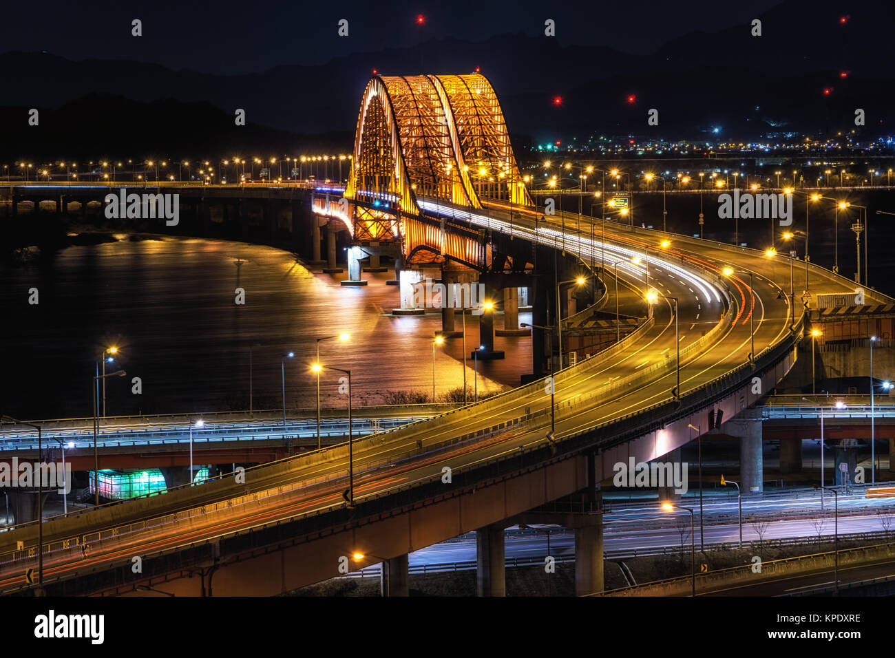 banghwa bridge at night over han river Stock Photo