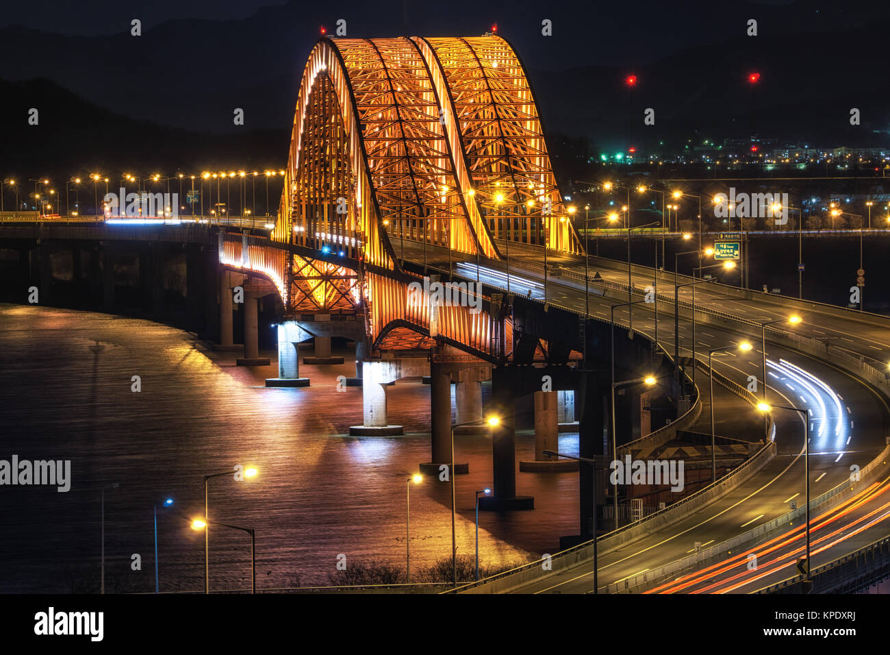 banghwa bridge at night over han river Stock Photo