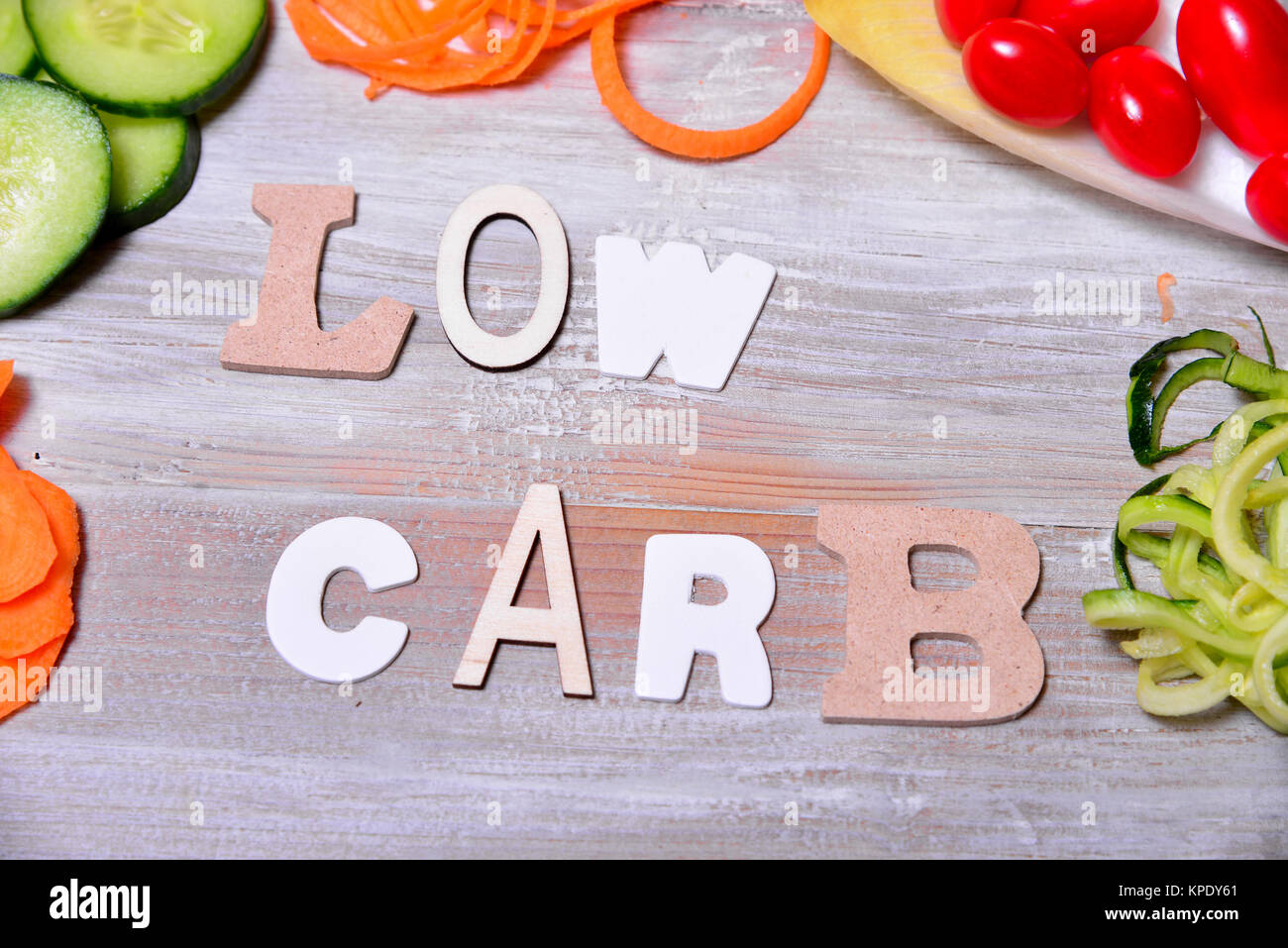 low carb vegetable letter text Stock Photo