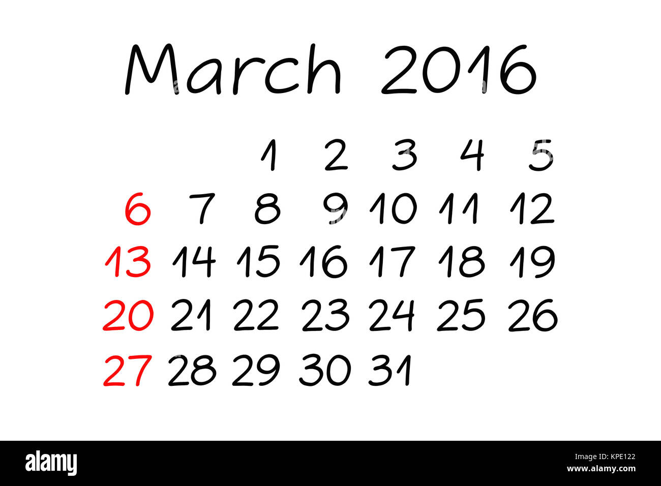 March Year 16 Calendar Handwritten Stock Photo Alamy