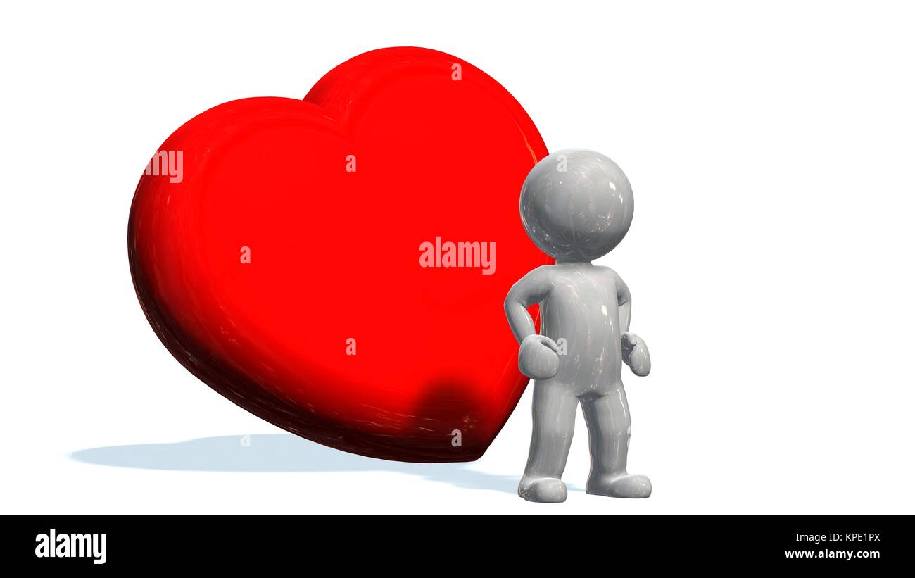 Love 3d man with a red heart - isolated on white Stock Photo - Alamy