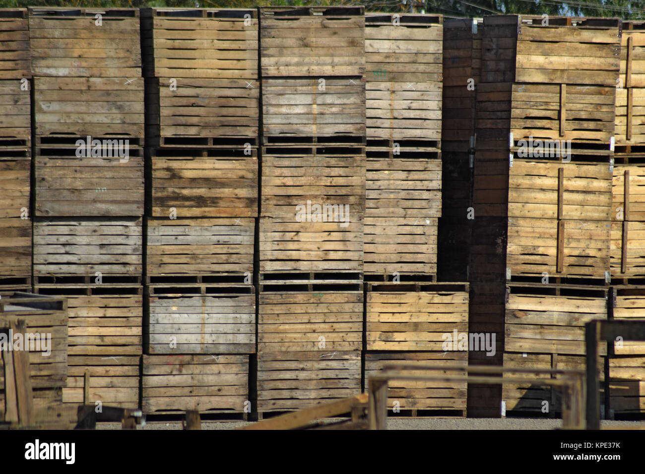 Wooden boxes stacked together Stock Photo