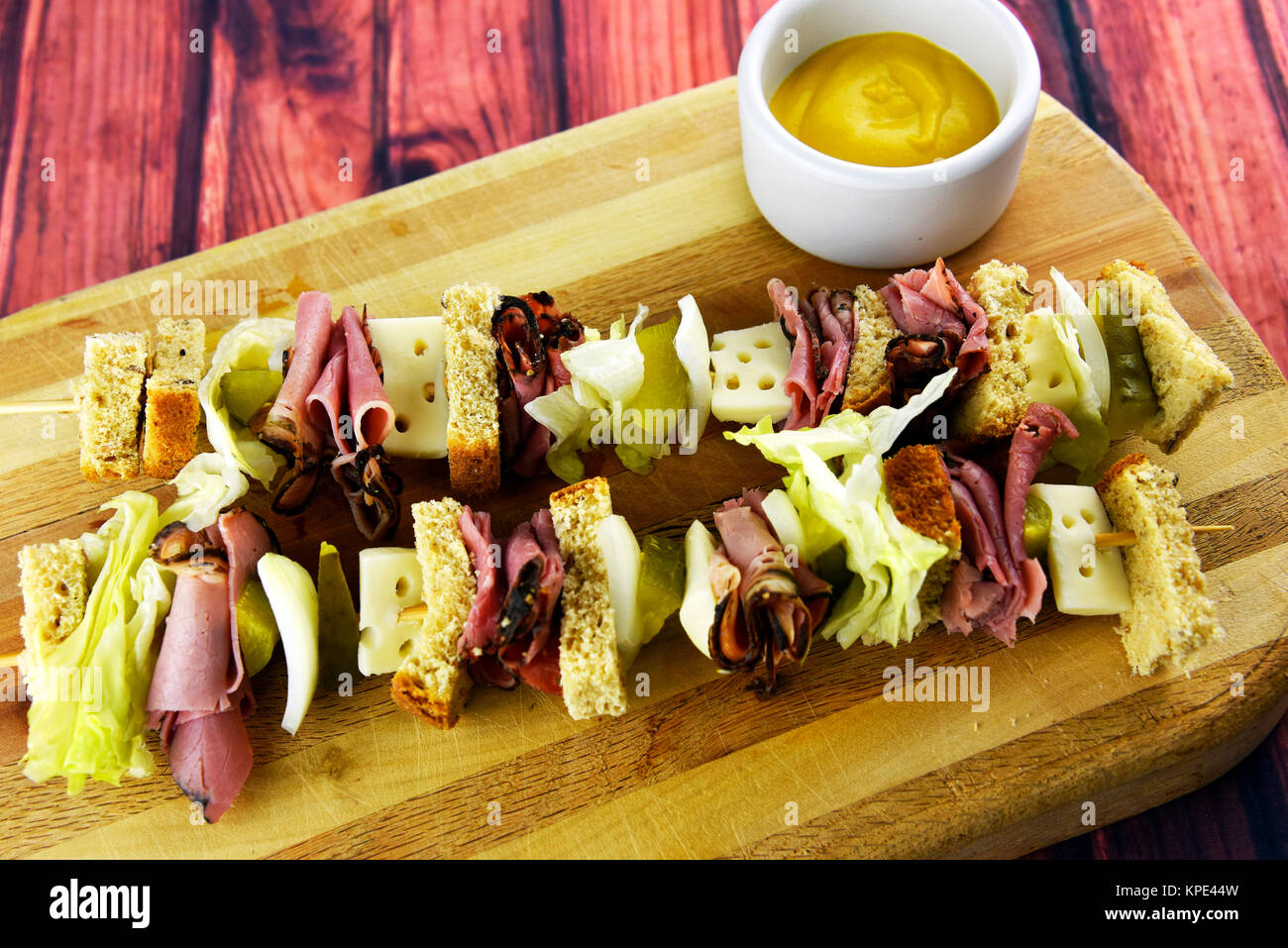 Deli Pastrami Kabob Sandwich with Swiss Cheese Stock Photo Alamy