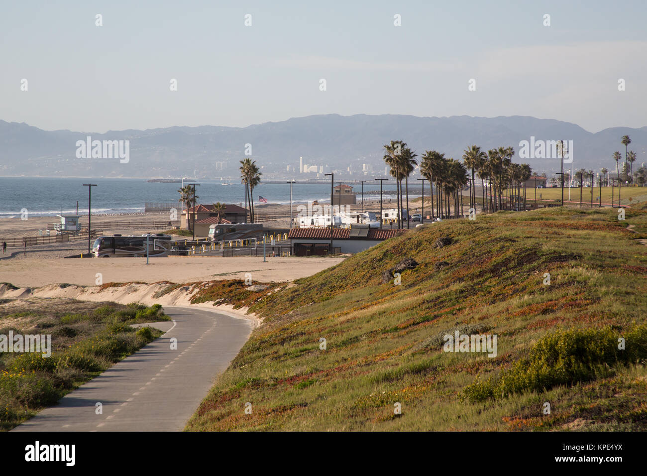 RV Park at Dockweiler State Beach parking lot looking toward the Santa