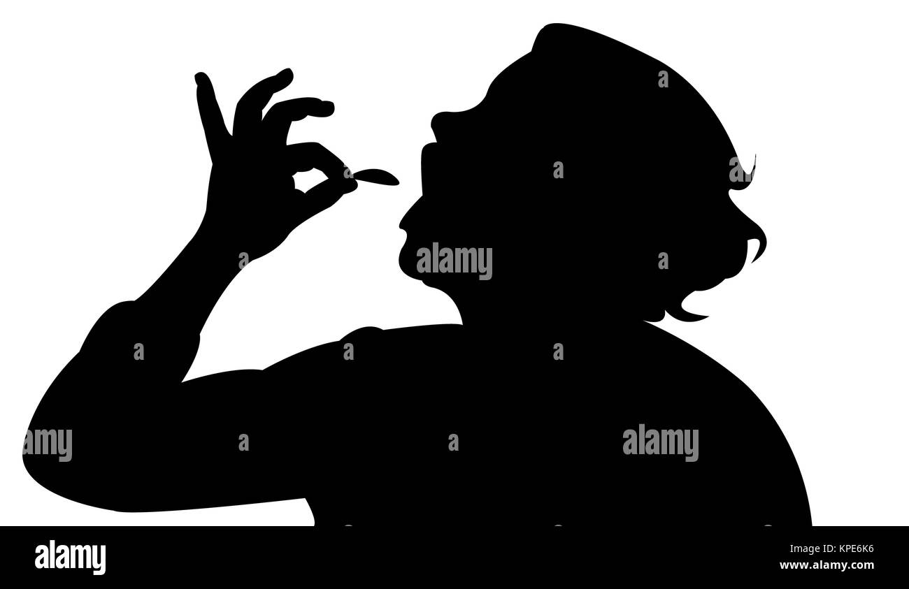 hungry woman eating, silhouette Stock Photo