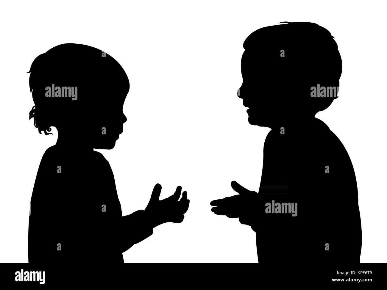 children talking, silhouette Stock Photo