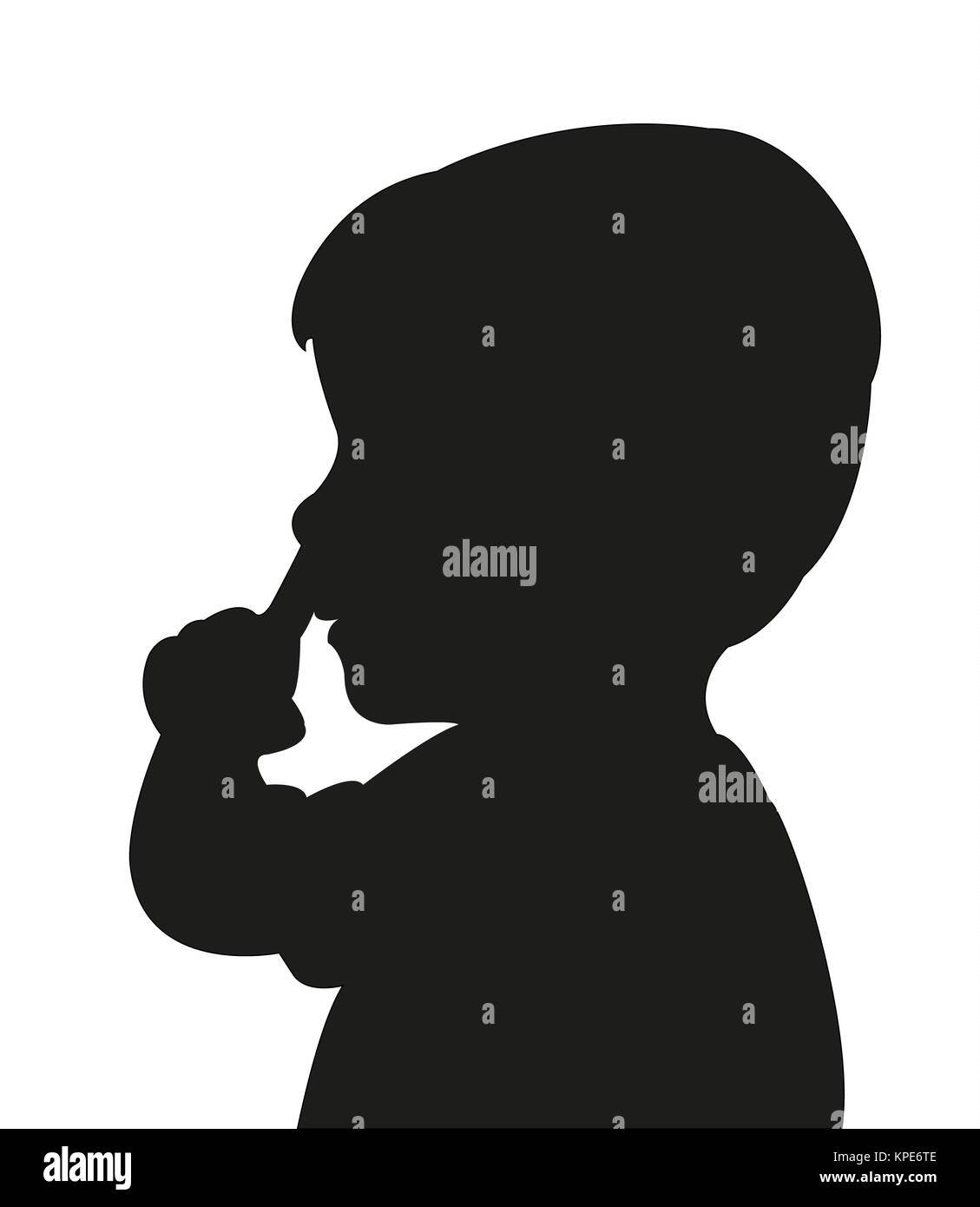 a boy picking his nose, silhouette Stock Photo