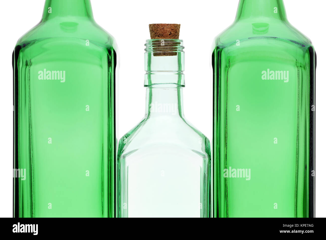 Empty glass bottle with cork stopper isolated on white background Stock Photo