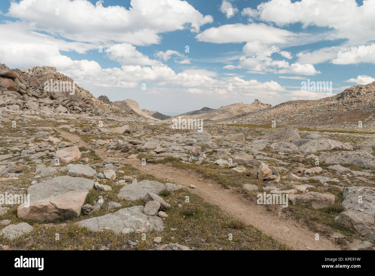 Hiking Trail in the Wind River Mountains, Popo Agie Wilderness, Wyoming Stock Photo