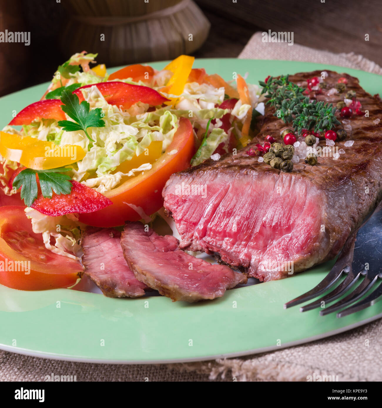 grilled steak with salad Stock Photo - Alamy