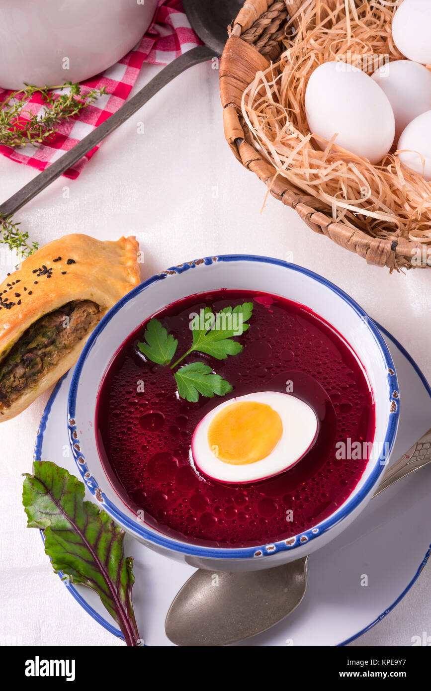 beet green soup with egg Stock Photo Alamy