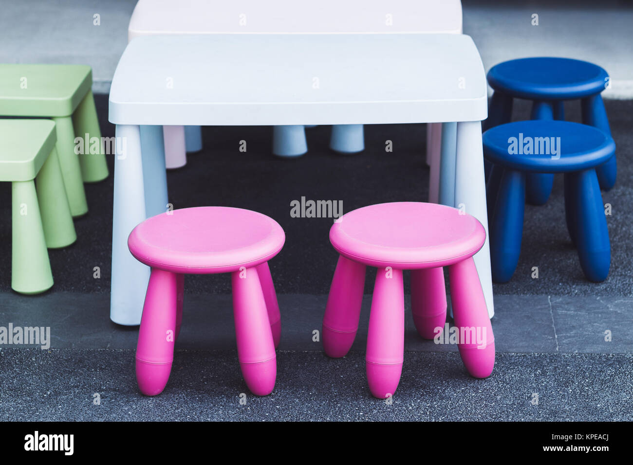 Set of multicolor children's furniture Stock Photo