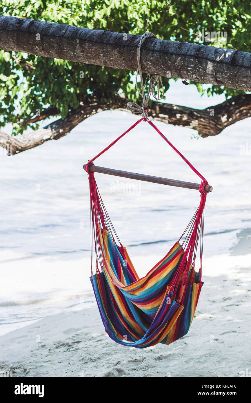 Hammock in a tree on the beach Stock Photo Alamy
