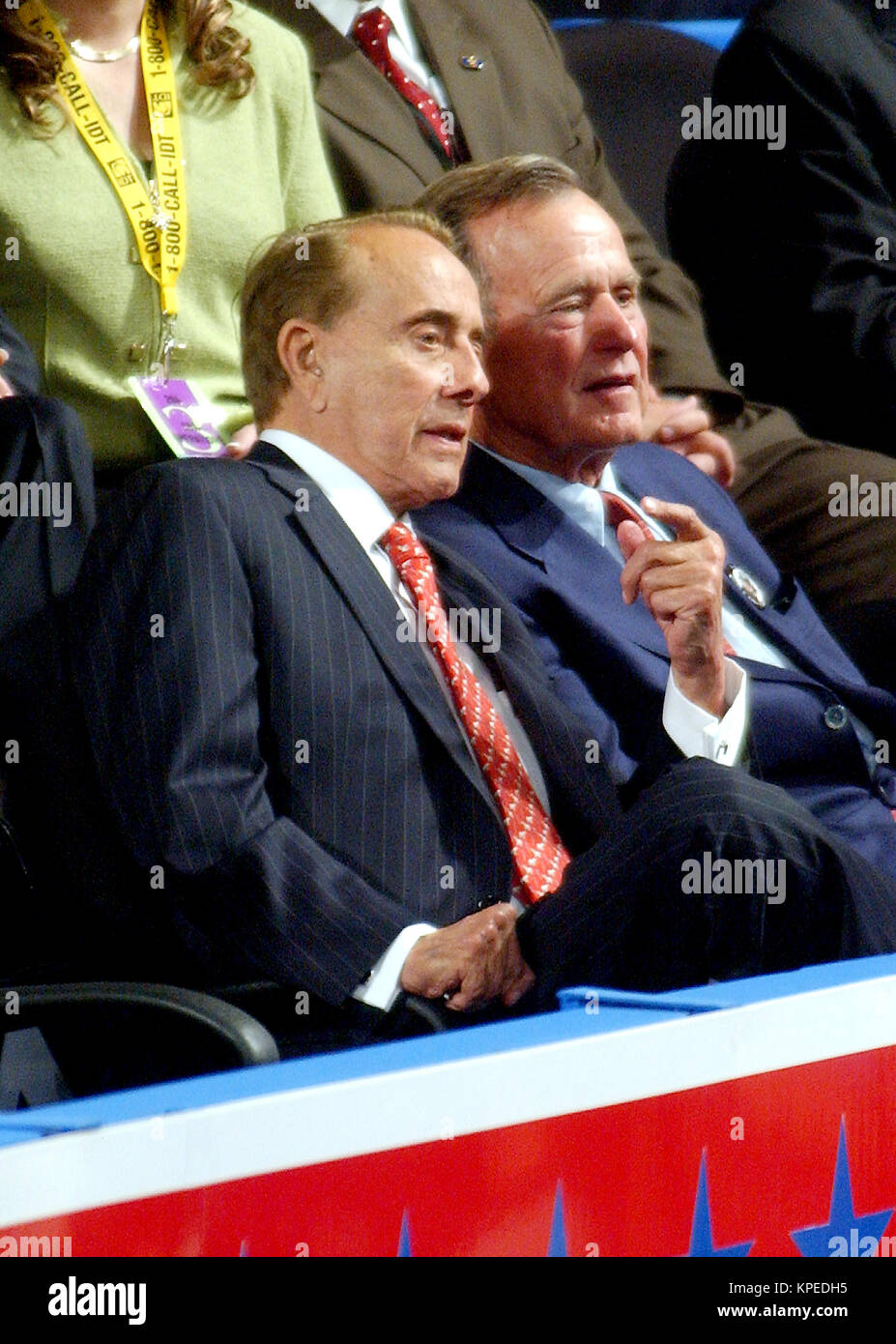 New York, NY - August 31, 2004 --  Former United States Senator Bob Dole (Republican of Kansas) and former United States President George H.W. Bush listen to the remarks of United States Senator Elizabeth Dole (Republican of North Carolina) at the 2004 Republican Convention in Madison Square Garden in New York on Monday, August 30, 2004..Credit: Ron Sachs / CNP.(RESTRICTION: No New York Metro or other Newspapers within a 75 mile radius of New York City) /MediaPunch Stock Photo