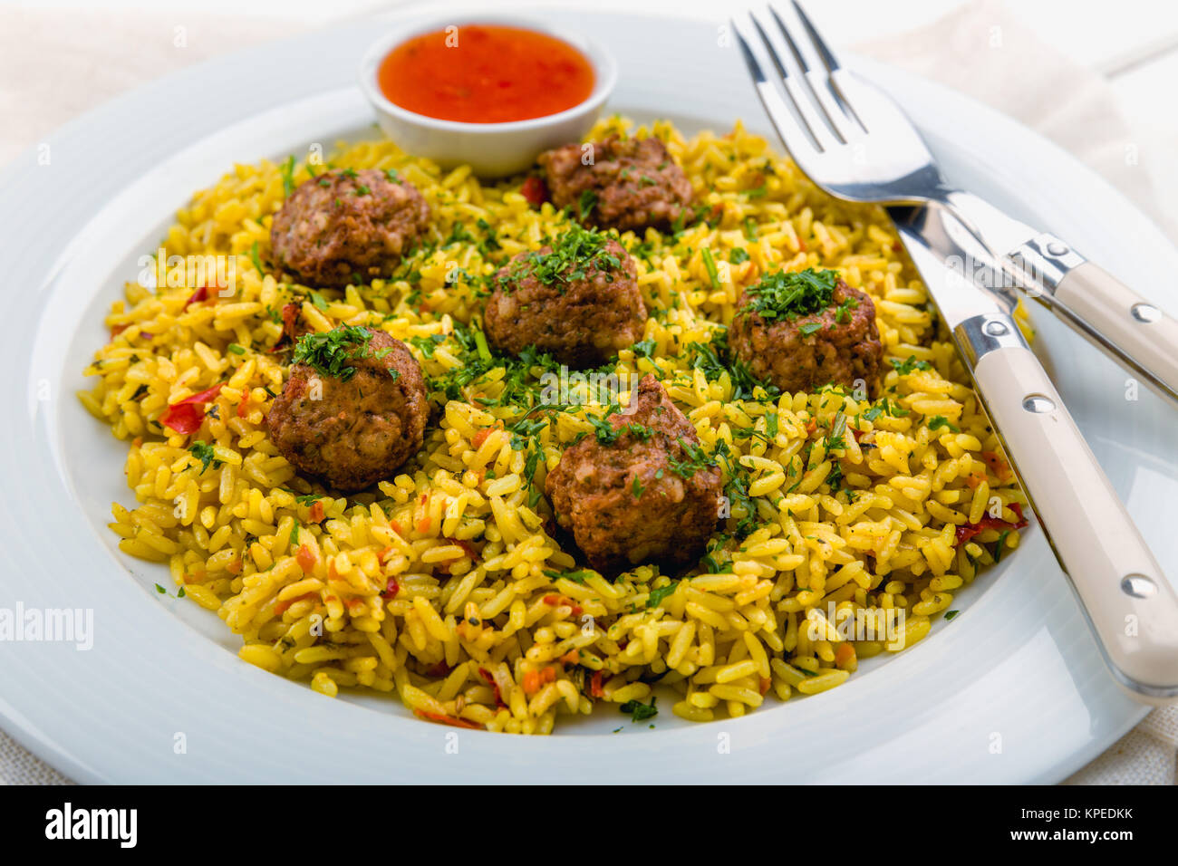 curry rice with meatballs Stock Photo Alamy