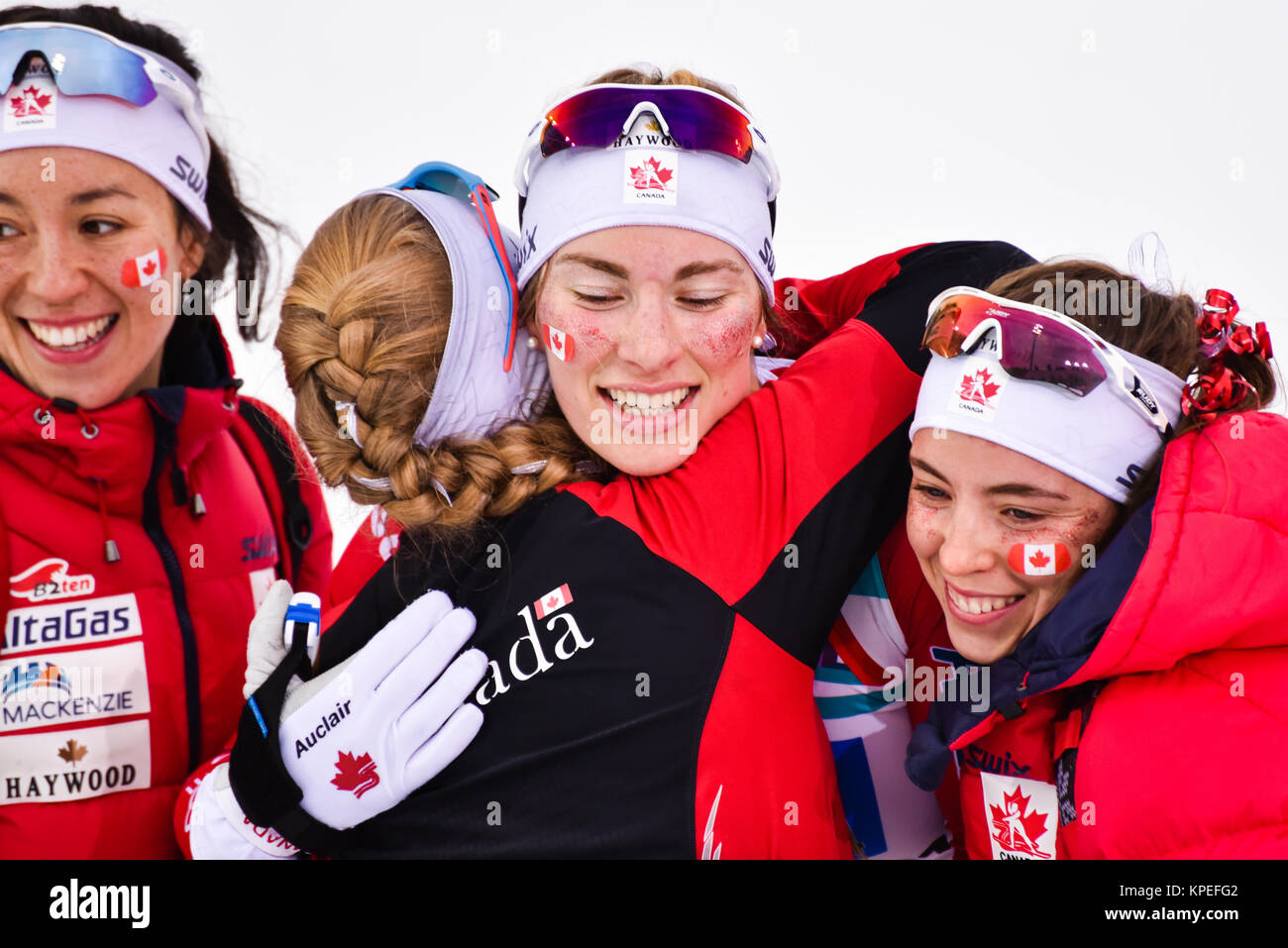 (Left to right) Canada’s Emily Nishikawa; Cendrine Browne; Dahria Beatty; and Katherine Stewart-Jones; World Ski Champships, Lahti, Finland 2017; Stock Photo