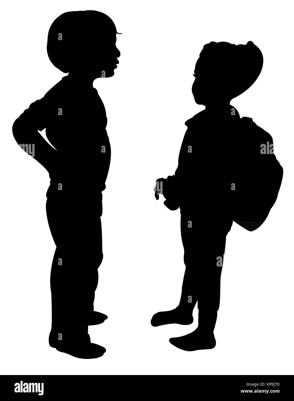two children talking, silhouette Stock Photo