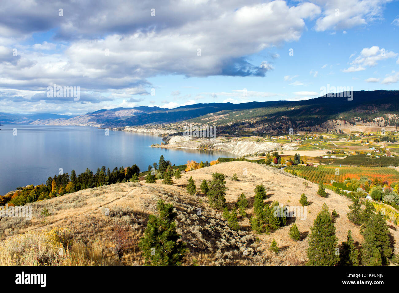 View of the City of Penticton from Munson Mountain. Penticton is a small city located  in the Okanagan Valley, British Columbia, Canada. Stock Photo