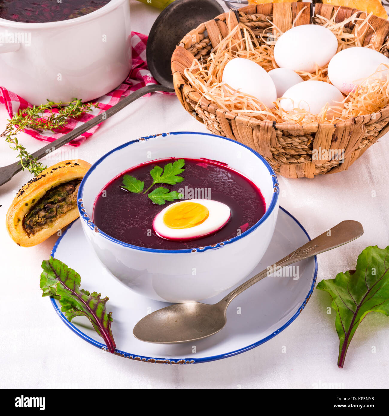 beet green soup with egg Stock Photo Alamy