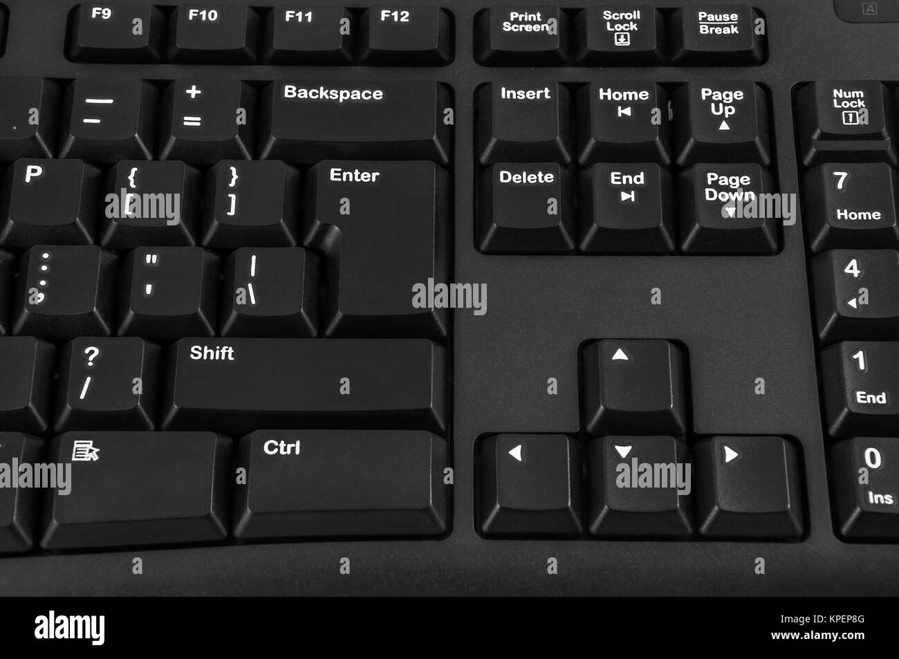 Closeup of enter and shift key of the black computer keyboard Stock Photo