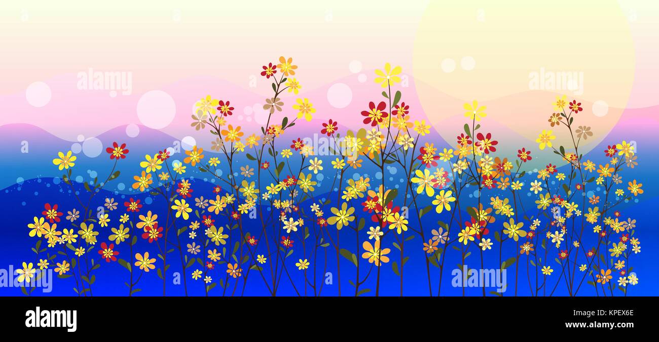 Abstract flowers in the meadows, landscape, floral background Stock Vector