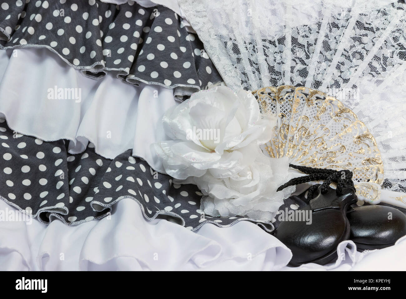 Clothing for Flamenco in gray and white color Stock Photo