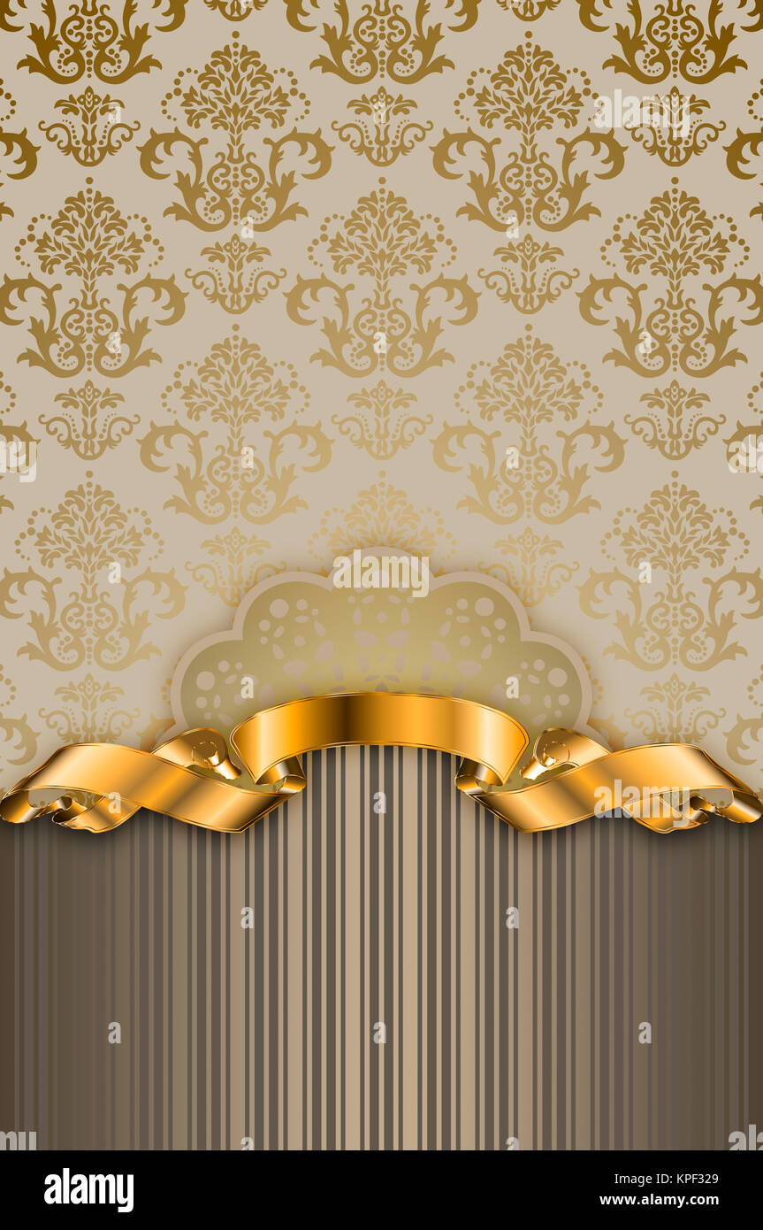 Golden Ribbin Pattern Vintage background with old-fashioned patterns and elegant gold ribbon ...