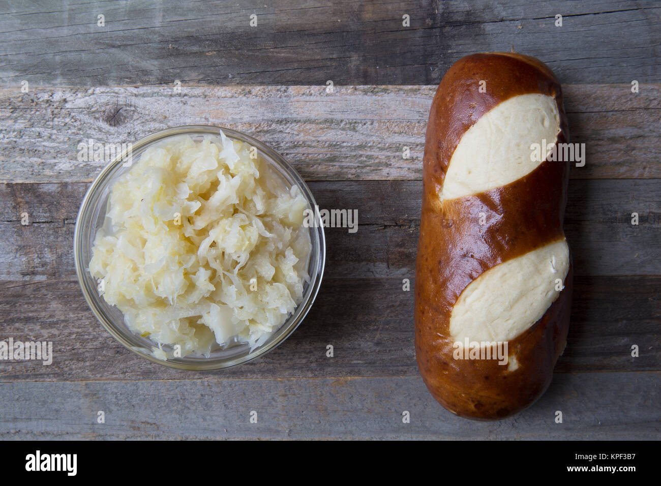 Bread and Sauerkraut from above Stock Photo Alamy