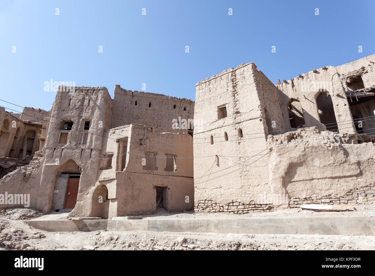 Ruins of an old omani village in Birkat Al Mouz. Nizwa, Sultanate of Oman, Middle East Stock Photo