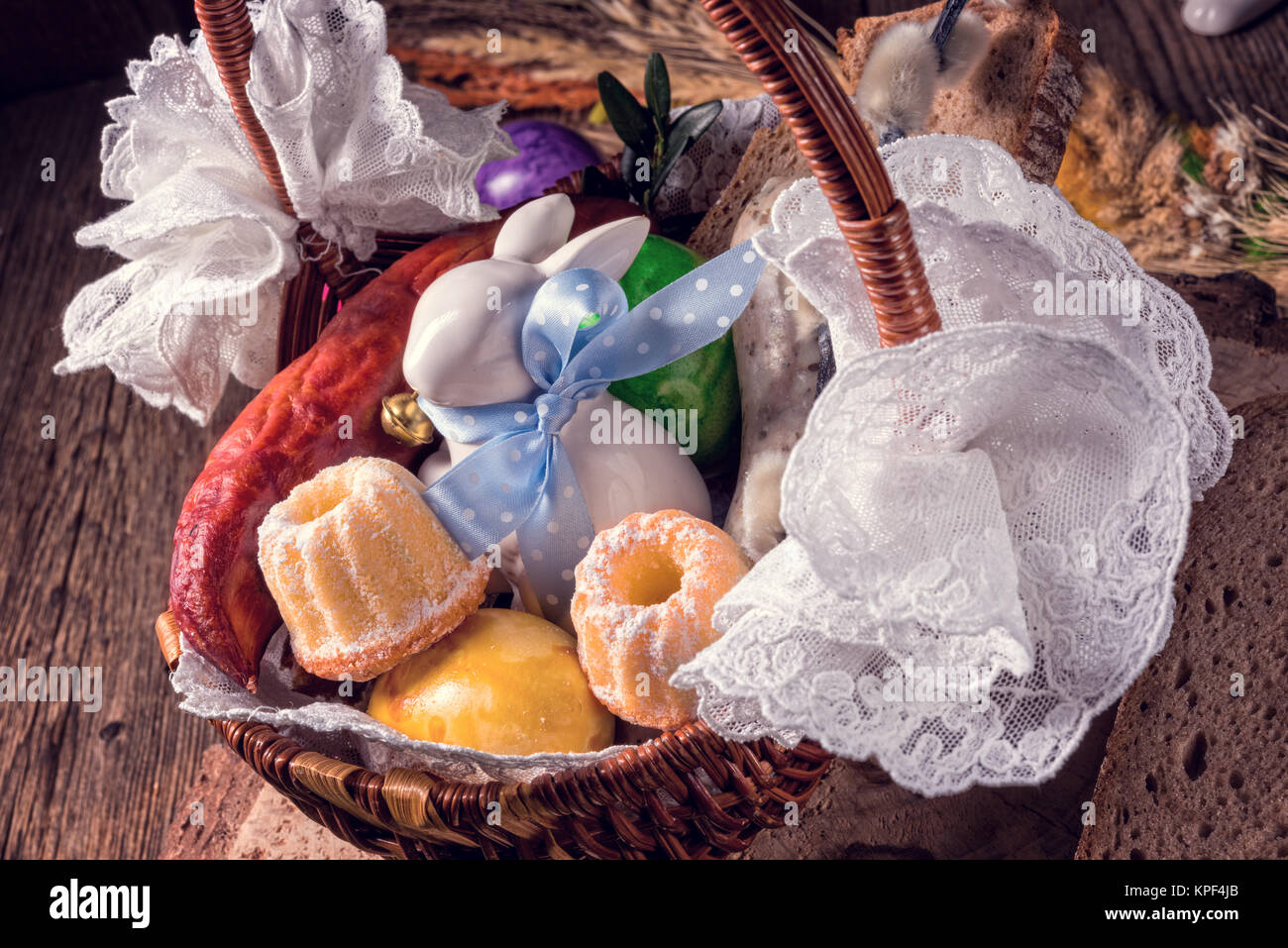 Traditional Easter basket with food Stock Photo Alamy