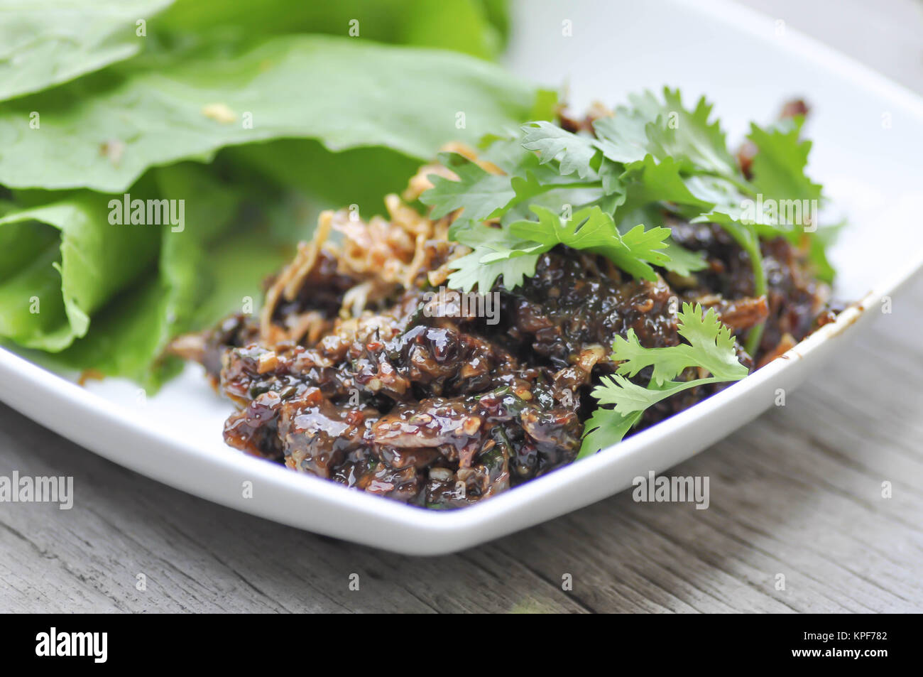minced fish salad or Northern Thai food Stock Photo