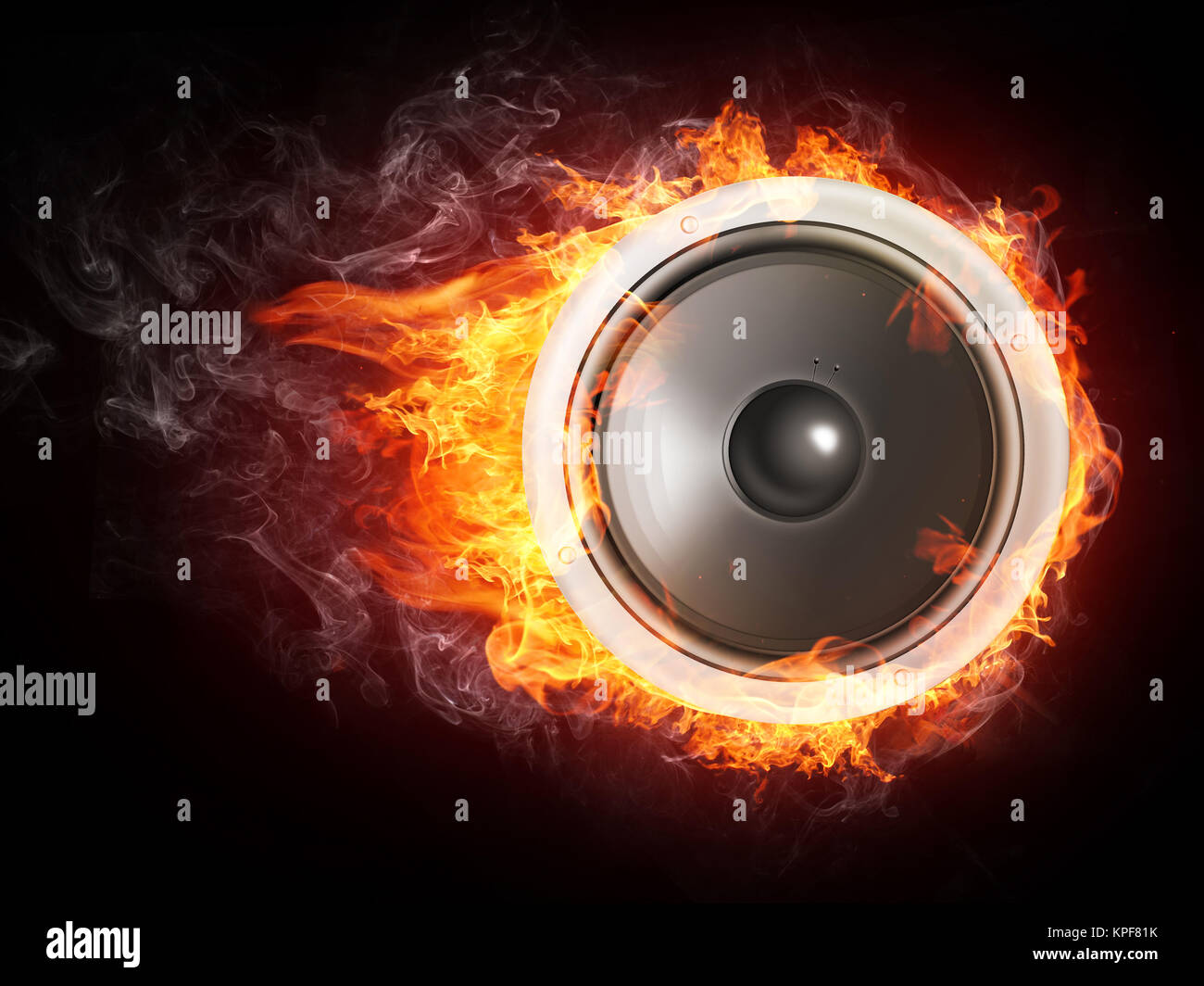 Loudspeaker on Fire Isolated on Black Background. 2D graphics, computer