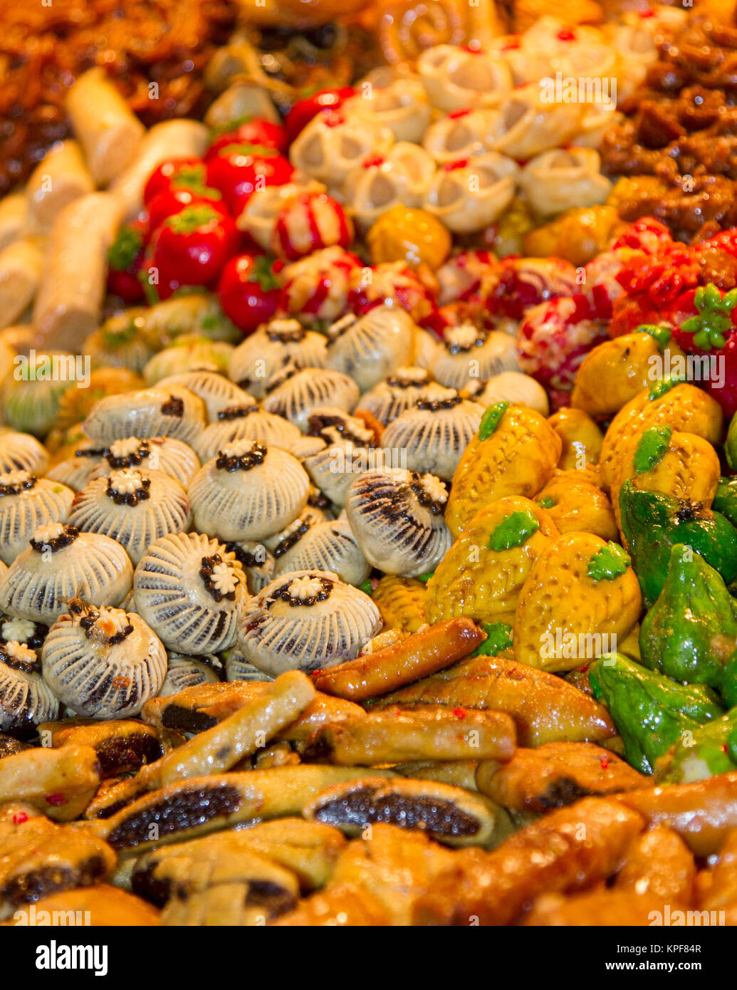 Traditional cakes for sale in Moroccan market Stock Photo