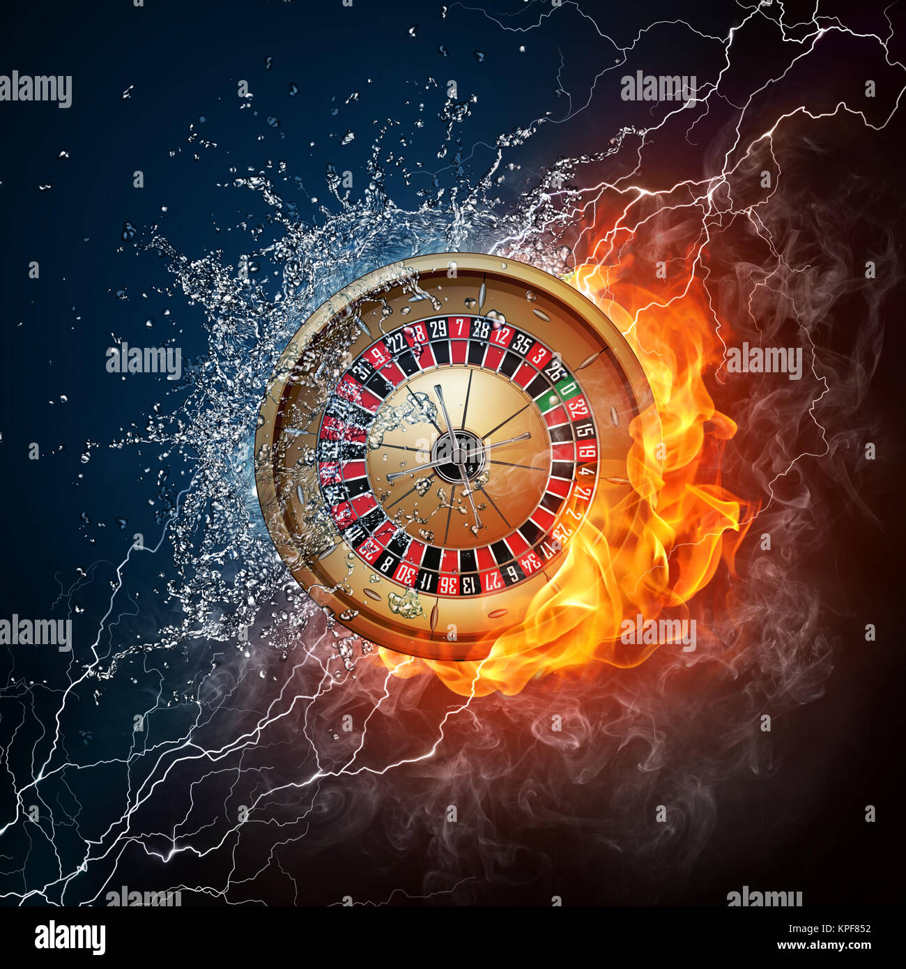 Casino Roulette in Water and Fire on Black Background Stock Photo - Alamy
