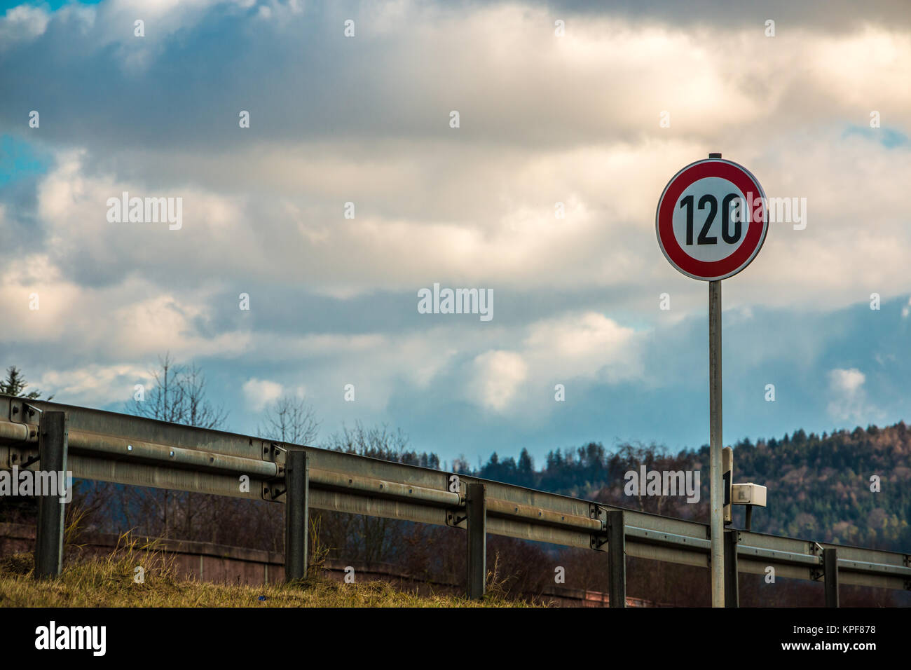 Traffic sign which means 120 kilometers per hour Stock Photo