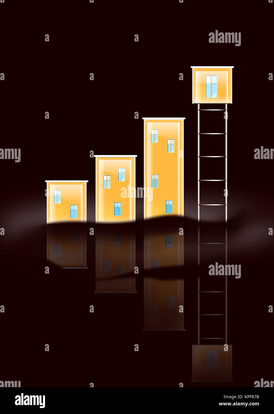Business Artwork Diagram With Houses. 2D Graphics, Computer Design Stock Photo