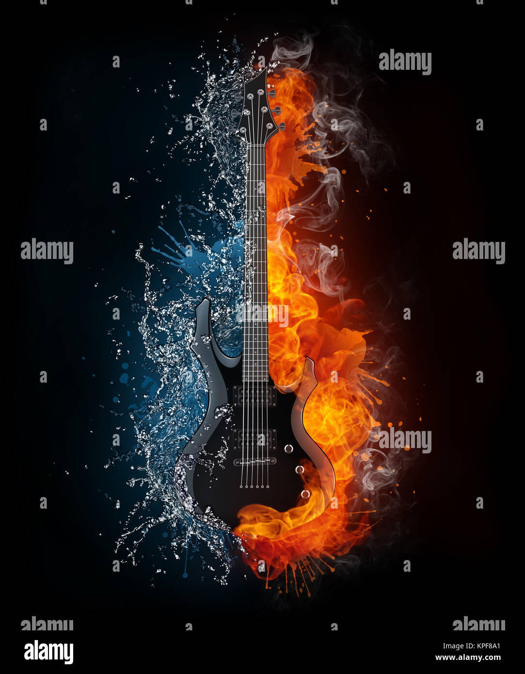 Electric Guitar on Fire and Water Isolated on Black Background. Computer  Graphics Stock Photo - Alamy