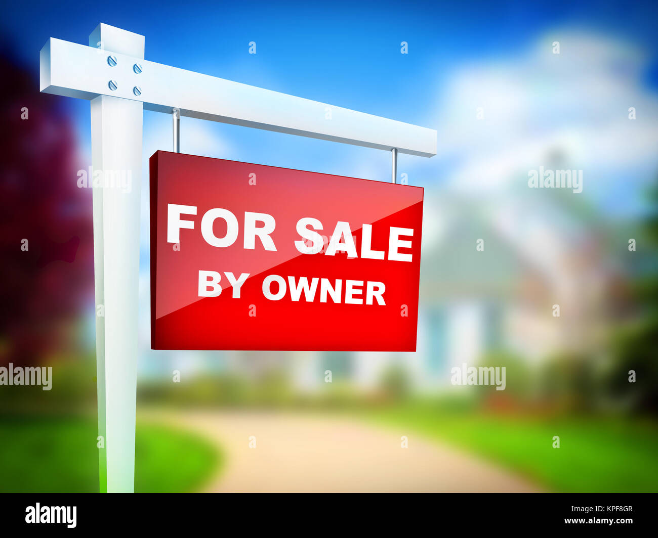 Real Estate Sign For Sale by Owner. 2D artwork. Computer Design Stock