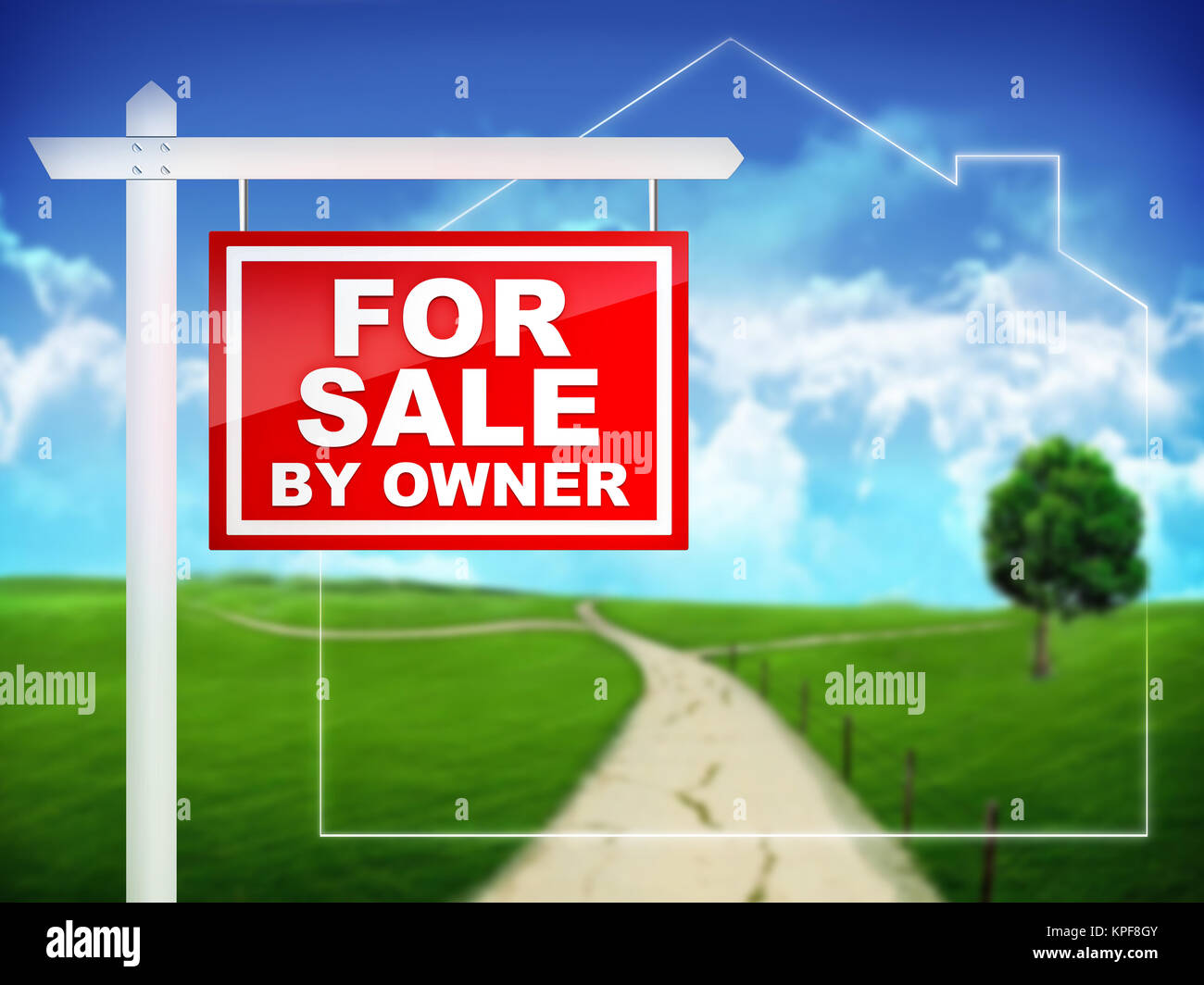 Real Estate Sign For Sale by Owner. 2D artwork. Computer Design Stock