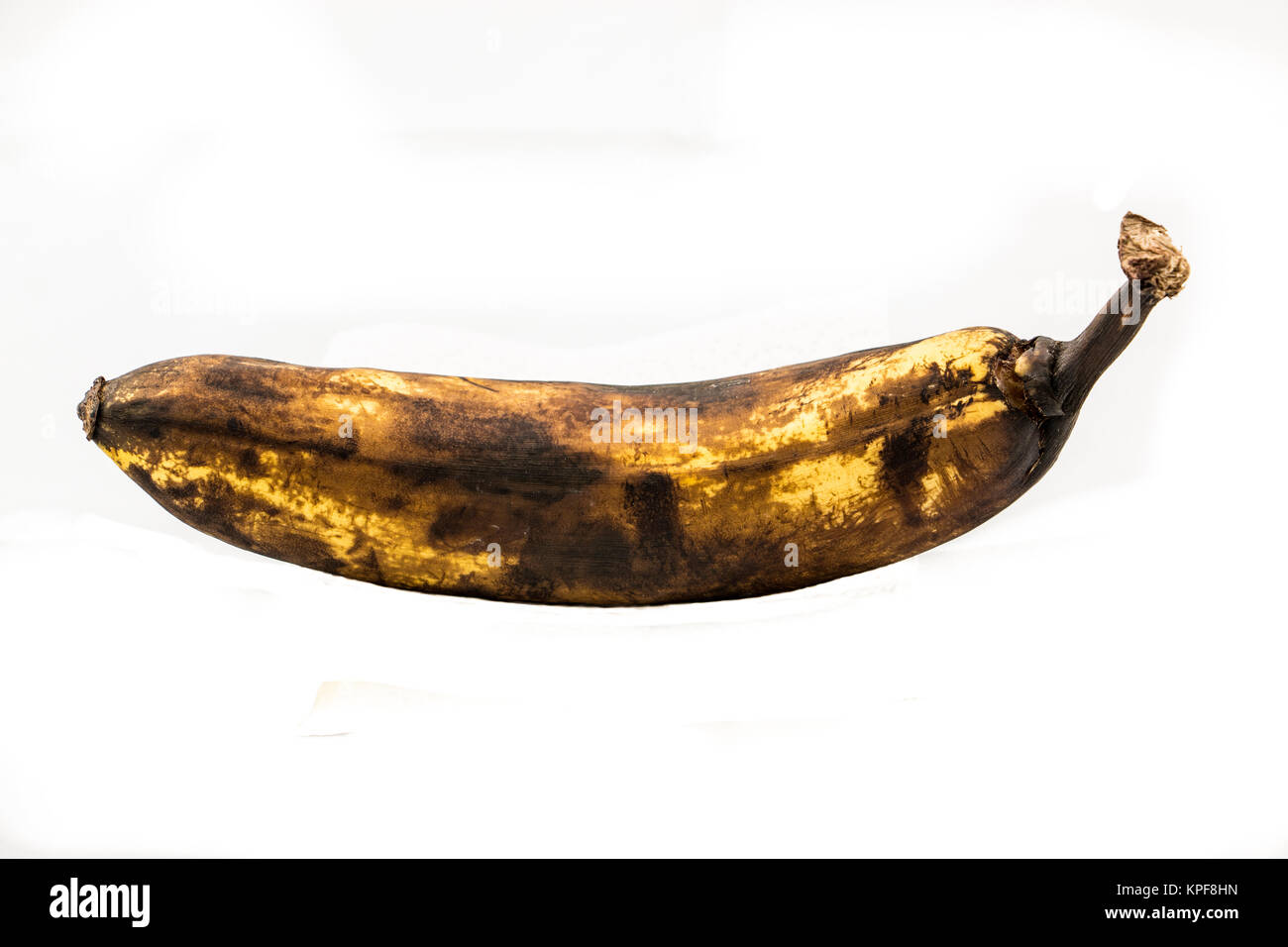One older brown banana with white background Stock Photo